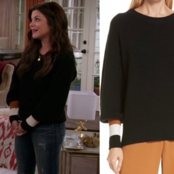 A.L.C. Jasper Colorblock Cuffs Ribbed Wool Cashmere Blend Sweater - Picture 4 of 16